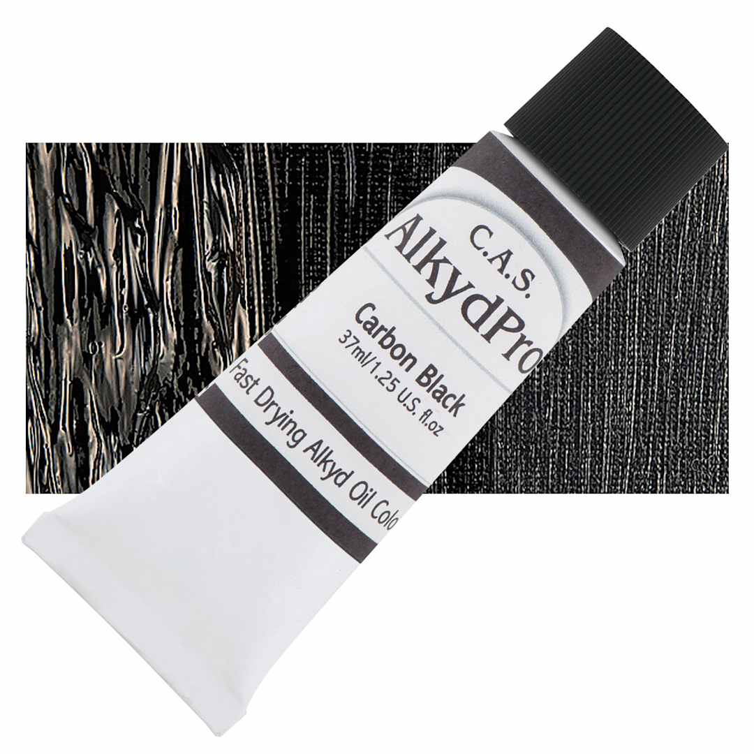 Open in modal - CAS AlkydPro Fast-Drying Alkyd Oil Color - Carbon Black, 37 ml tube and swatch