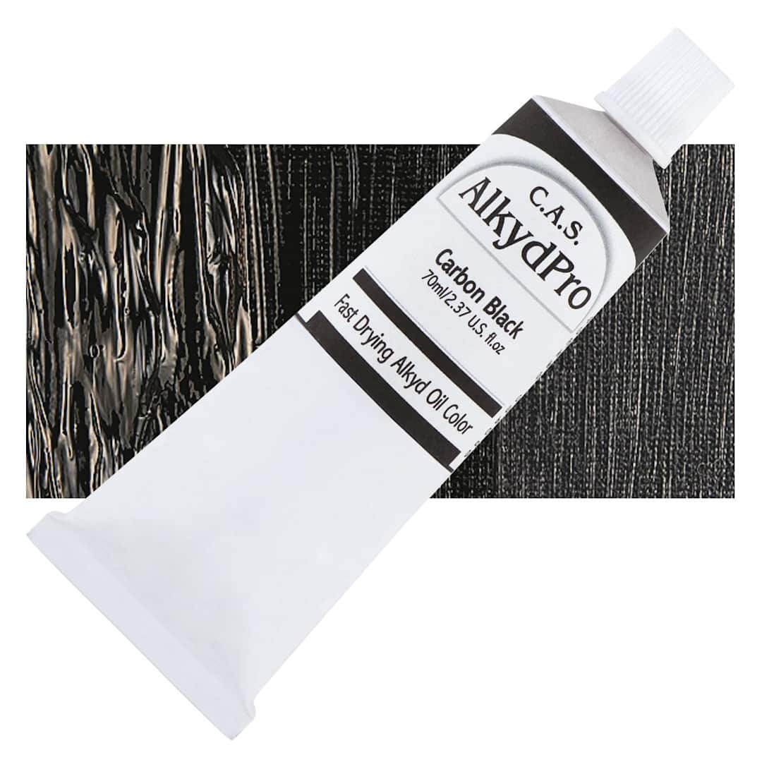 Open in modal - CAS AlkydPro Fast-Drying Alkyd Oil Color - Carbon Black, 70 ml tube and swatch