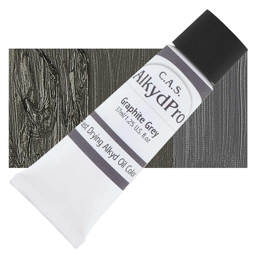 Open in modal - CAS AlkydPro Fast-Drying Alkyd Oil Color - Graphite Gray, 37 ml tube and swatch