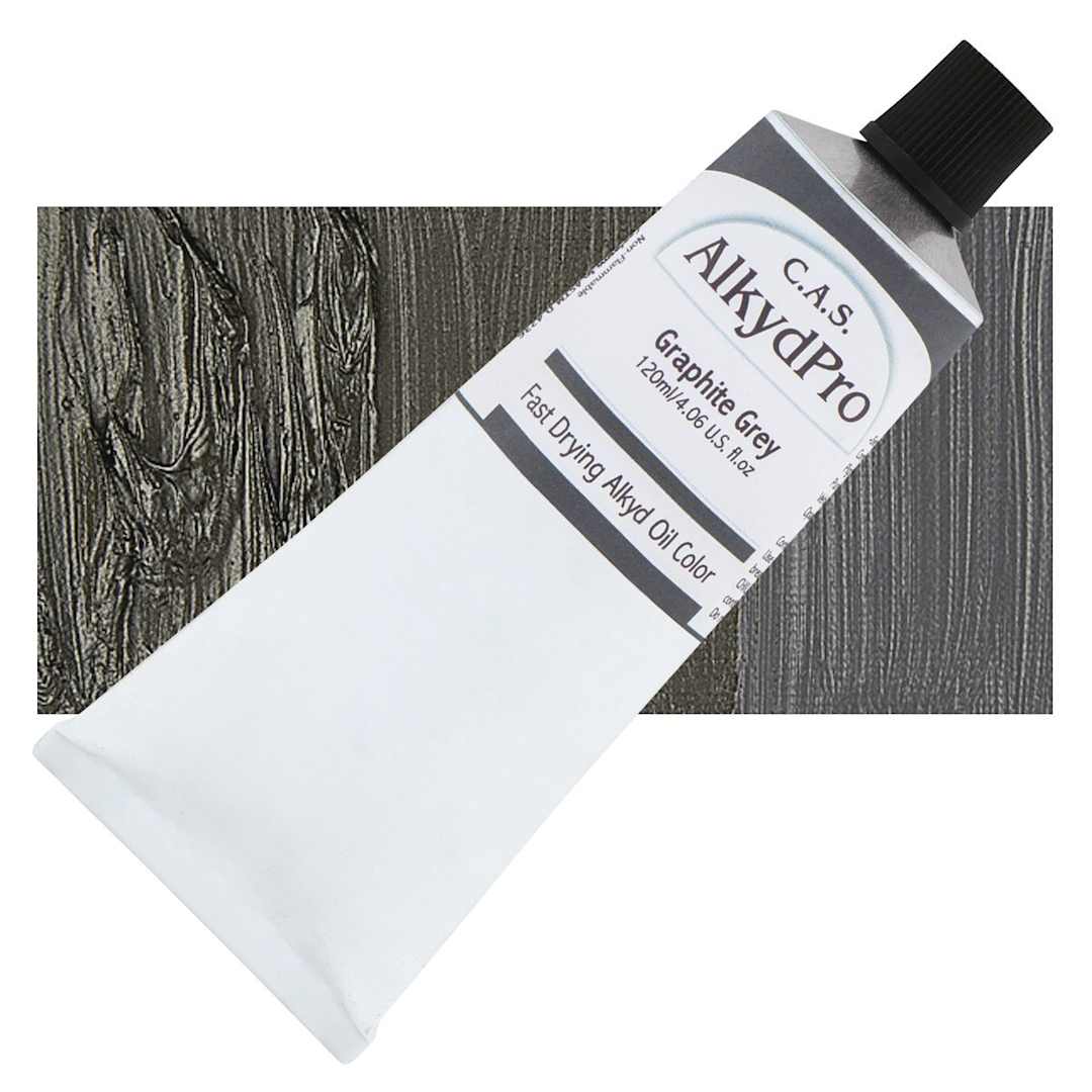 Open in modal - CAS AlkydPro Fast-Drying Alkyd Oil Color - Graphite Grey, 120 ml tube and swatch
