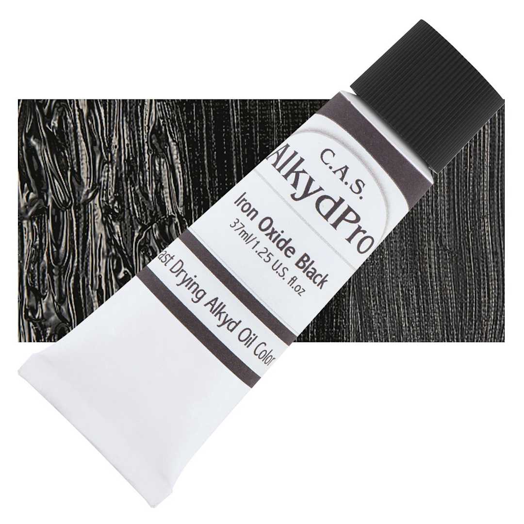Open in modal - CAS AlkydPro Fast-Drying Alkyd Oil Color - Iron Oxide Black, 37 ml tube and swatch