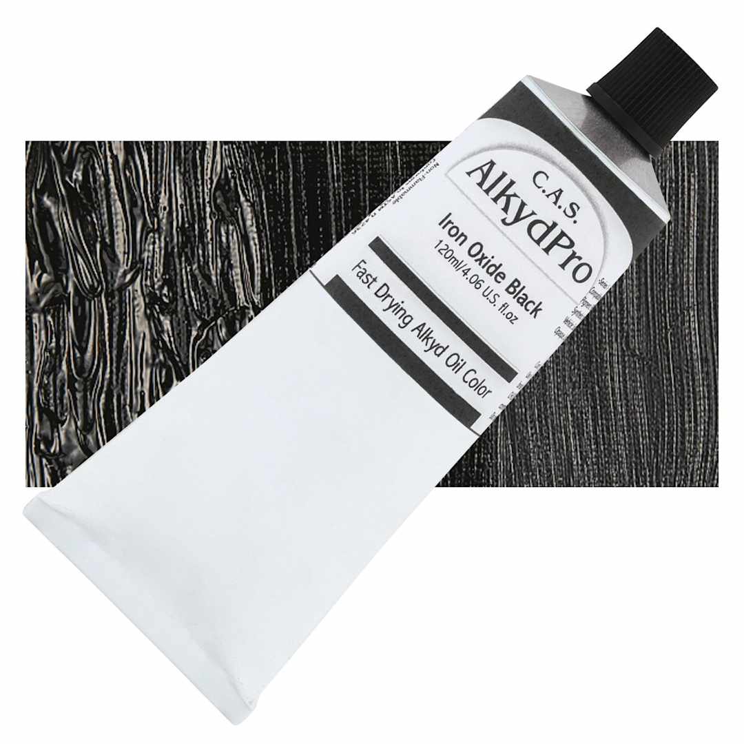 Open in modal - CAS AlkydPro Fast-Drying Alkyd Oil Color - Iron Oxide Black, 120 ml tube and swatch