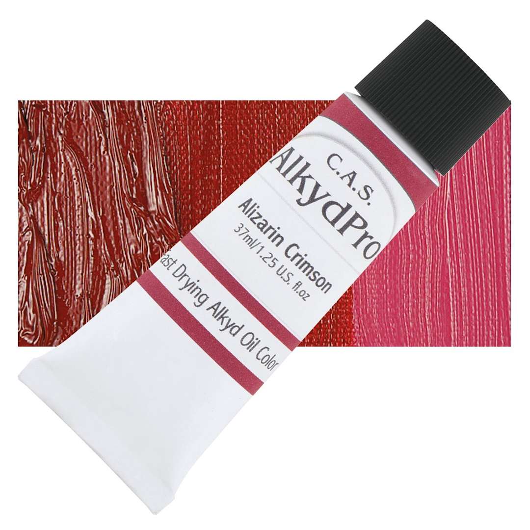 Open in modal - CAS AlkydPro Fast-Drying Alkyd Oil Color - Alizarin Crimson, 37 ml tube and swatch