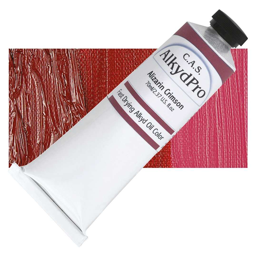 Open in modal - CAS AlkydPro Fast-Drying Alkyd Oil Color - Alizarin Crimson, 70 ml tube and swatch
