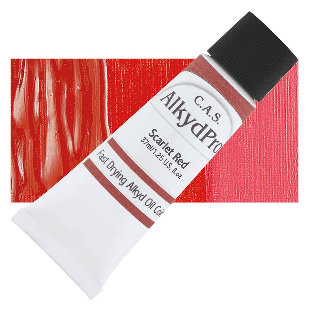 Open in modal - CAS AlkydPro Fast-Drying Alkyd Oil Color - Scarlet Red, 37 ml tube and swatch