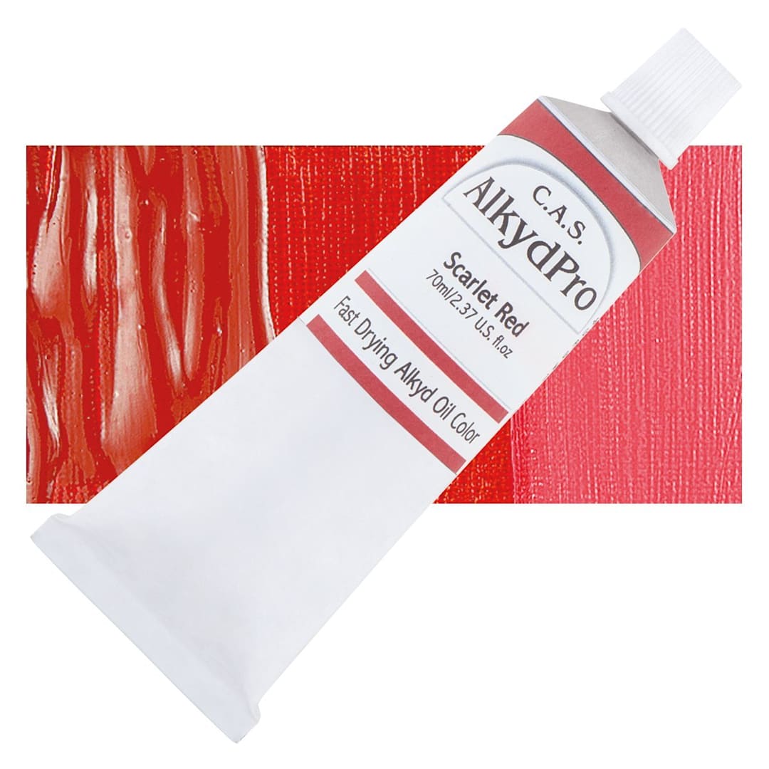 Open in modal - CAS AlkydPro Fast-Drying Alkyd Oil Color - Scarlet Red, 70 ml tube and swatch