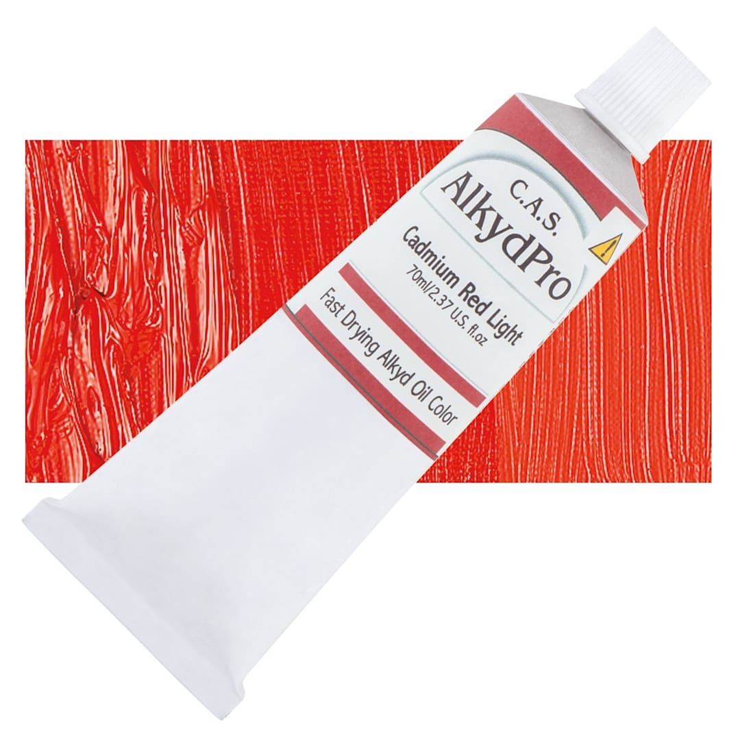 Open in modal - CAS AlkydPro Fast-Drying Alkyd Oil Color - Cadmium Red Light, 70 ml tube and swatch