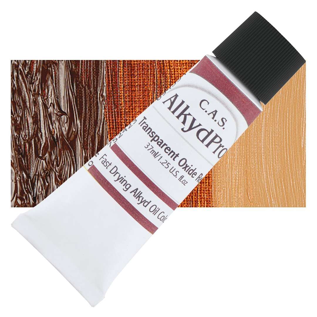 Open in modal - CAS AlkydPro Fast-Drying Alkyd Oil Color - Transparent Red Oxide, 37 ml tube and swatch