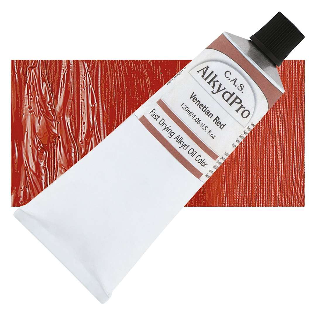 Open in modal - CAS AlkydPro Fast-Drying Alkyd Oil Color - Venetian Red, 120 ml tube and swatch