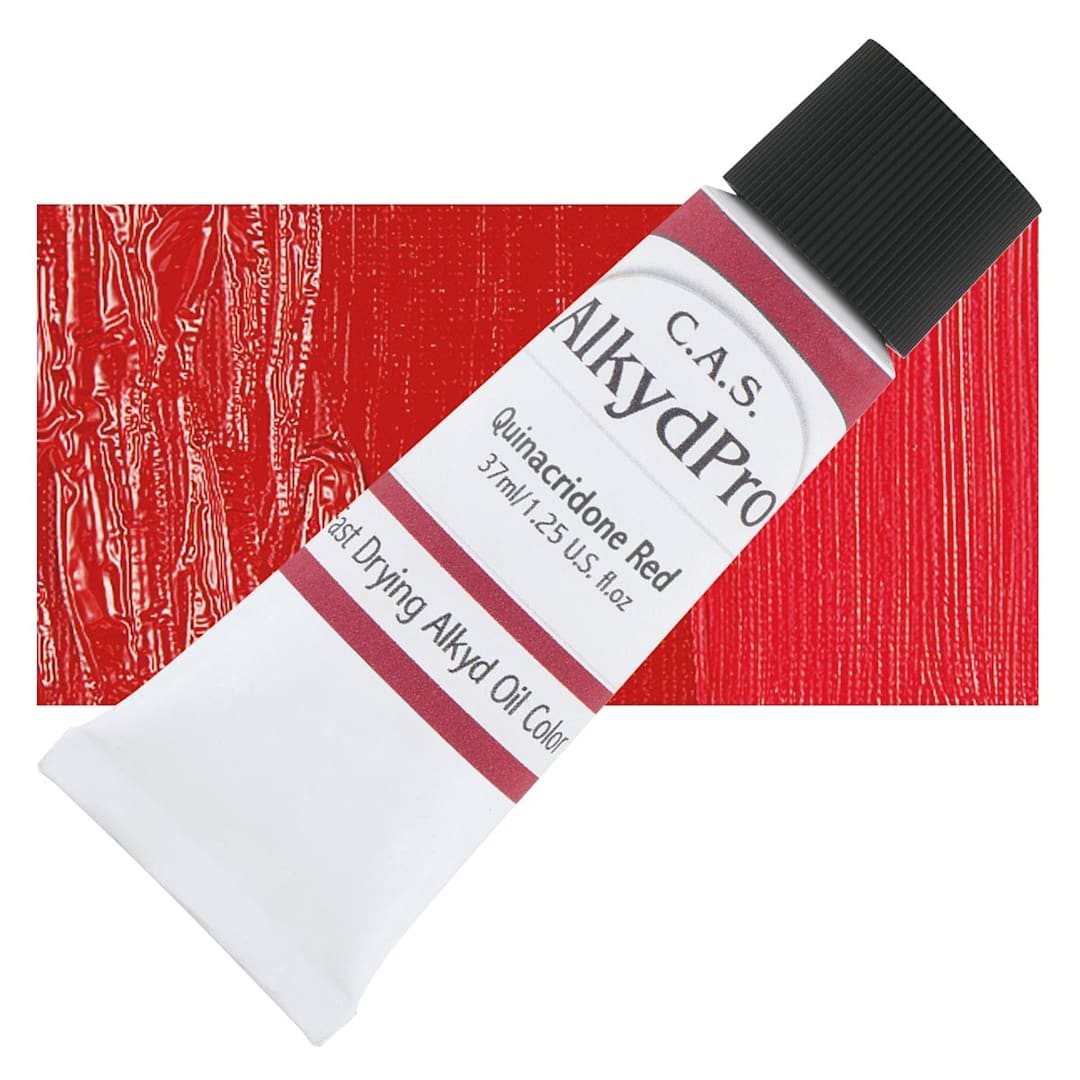 Open in modal - CAS AlkydPro Fast-Drying Alkyd Oil Color - Quinacridone Red, 37 ml tube and swatch