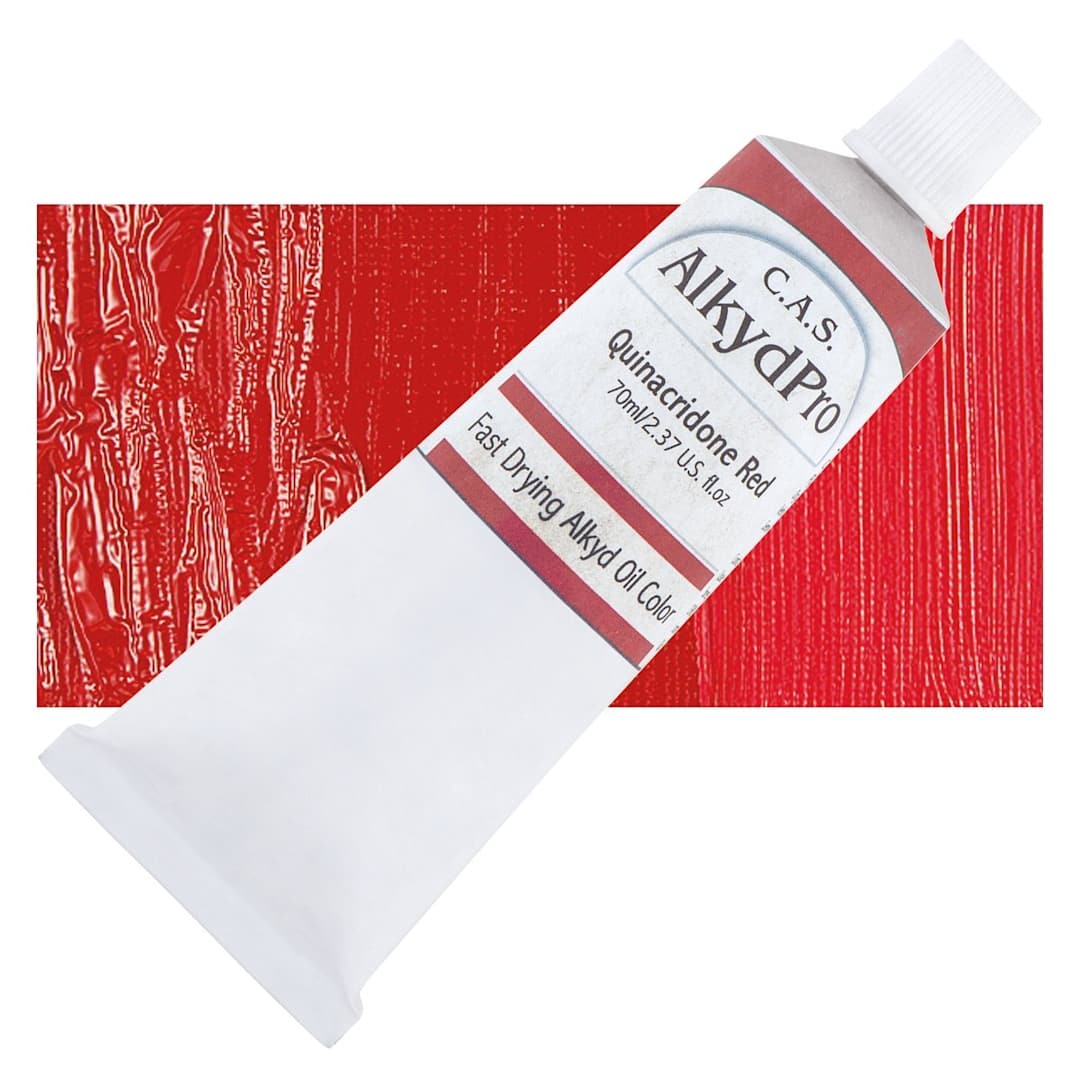 Open in modal - CAS AlkydPro Fast-Drying Alkyd Oil Color - Quinacridone Red, 70 ml tube and swatch