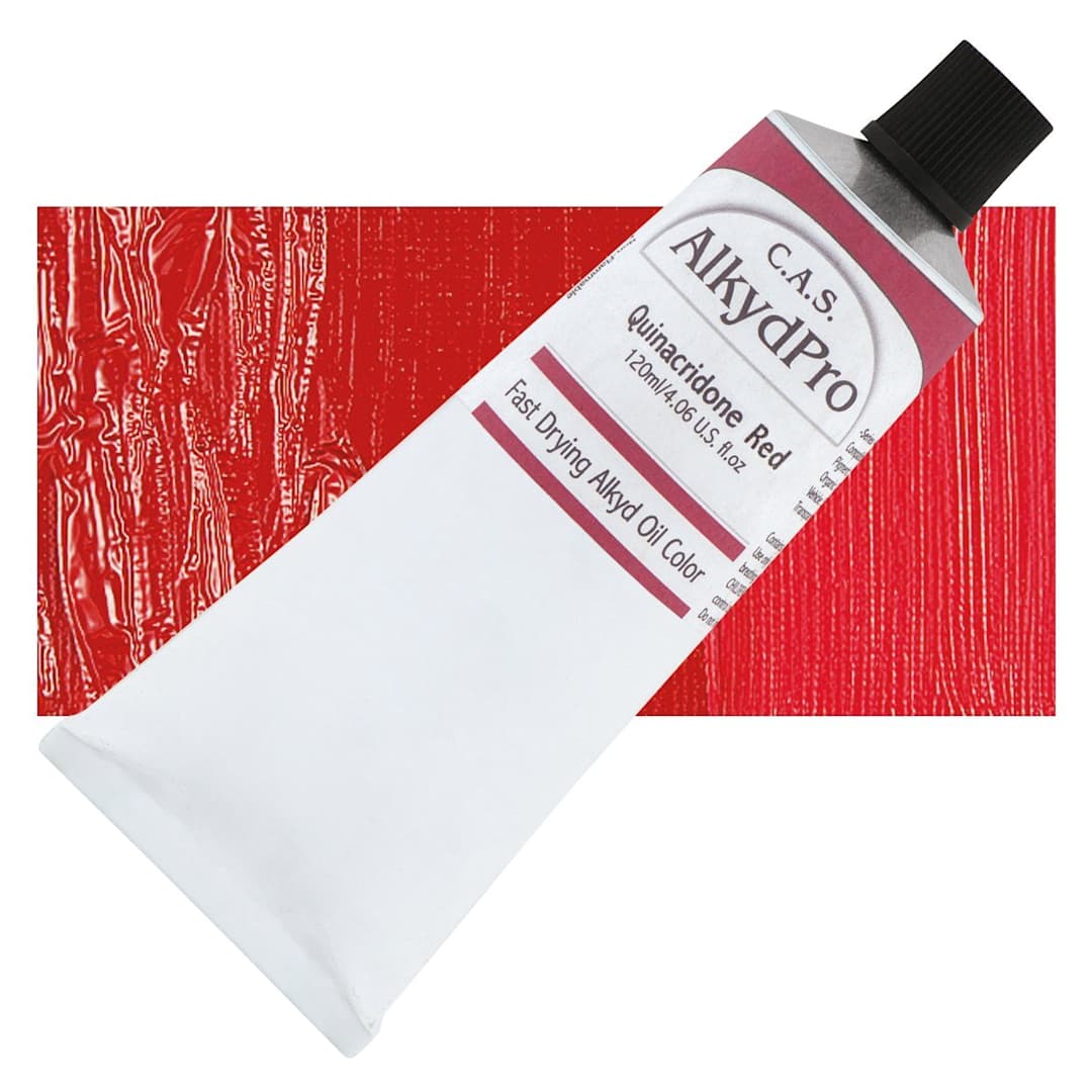 Open in modal - CAS AlkydPro Fast-Drying Alkyd Oil Color - Quinacridone Red, 120 ml tube and swatch