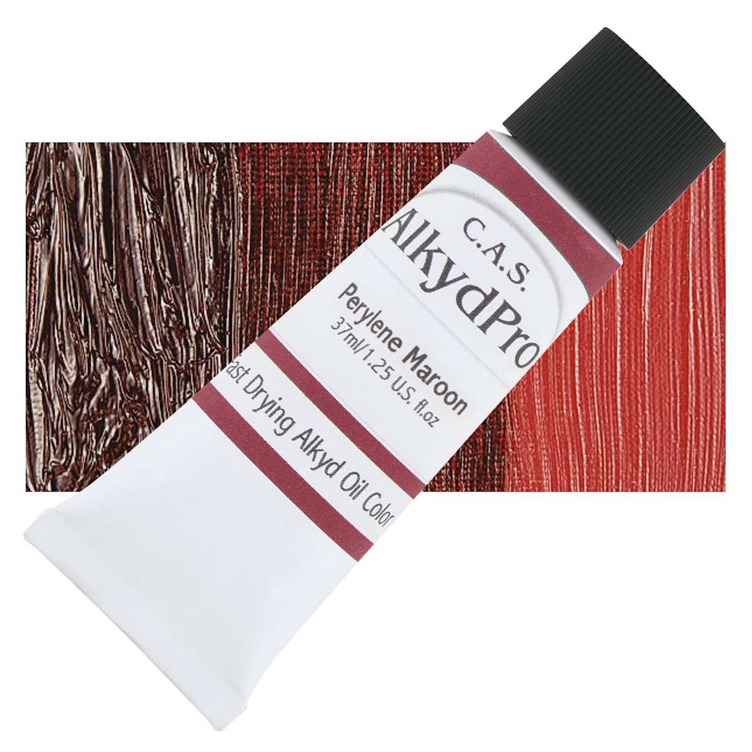 Open in modal - CAS AlkydPro Fast-Drying Alkyd Oil Color - Perylene Maroon, 37 ml tube and swatch
