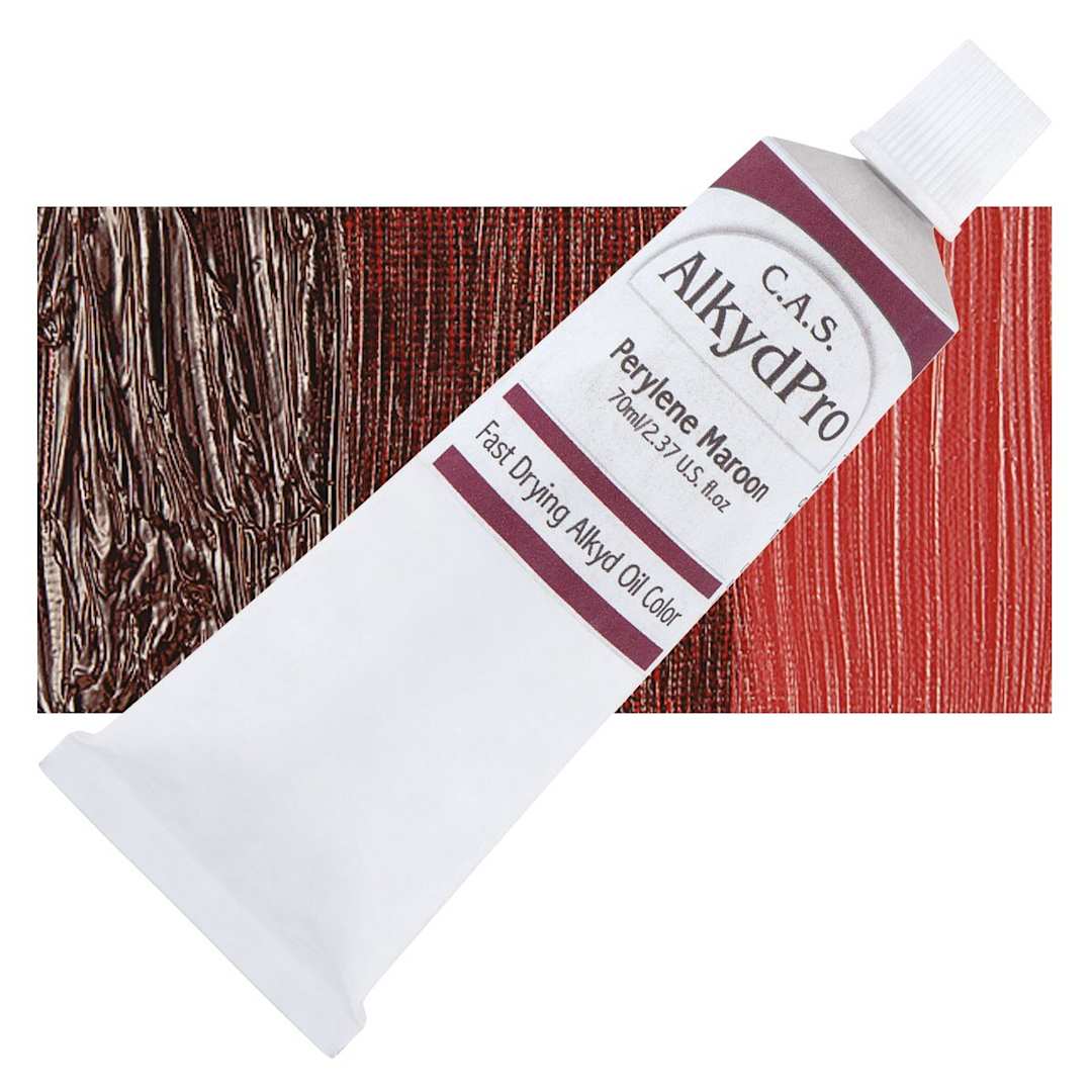 Open in modal - CAS AlkydPro Fast-Drying Alkyd Oil Color - Perylene Maroon, 70 ml tube and swatch