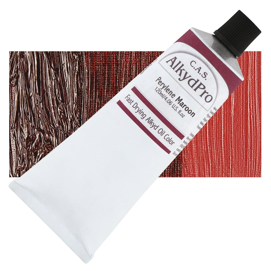 Open in modal - CAS AlkydPro Fast-Drying Alkyd Oil Color - Perylene Maroon, 120 ml tube and swatch