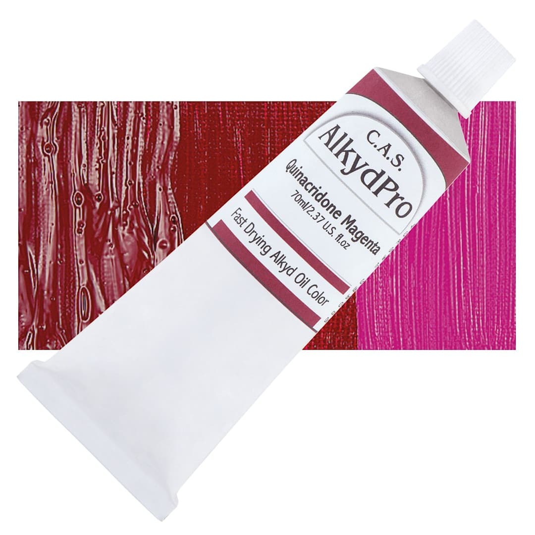 Open in modal - CAS AlkydPro Fast-Drying Alkyd Oil Color - Quinacridone Magenta, 70 ml tube and swatch