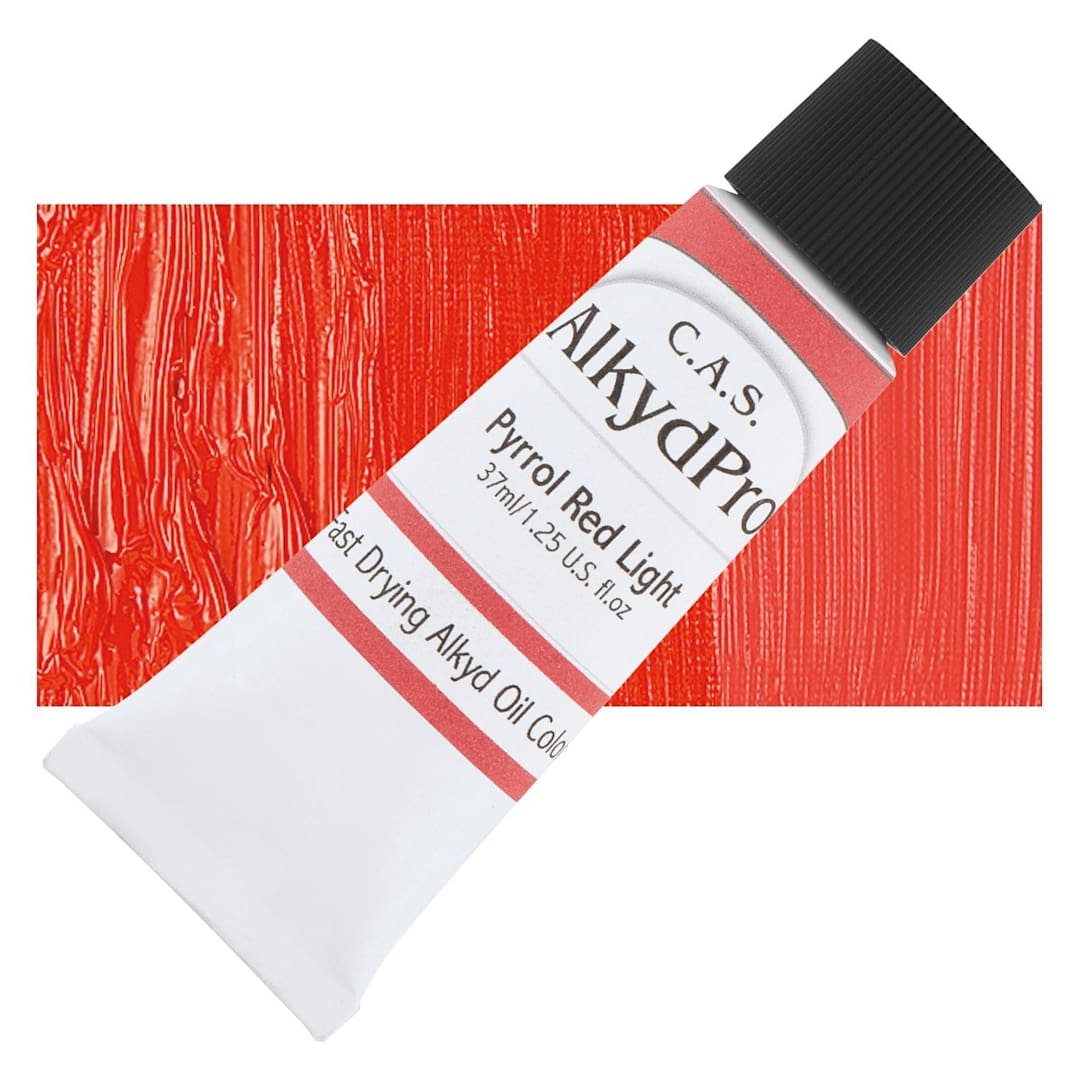 Open in modal - CAS AlkydPro Fast-Drying Alkyd Oil Color - Pyrrol Red Light, 37 ml tube and swatch