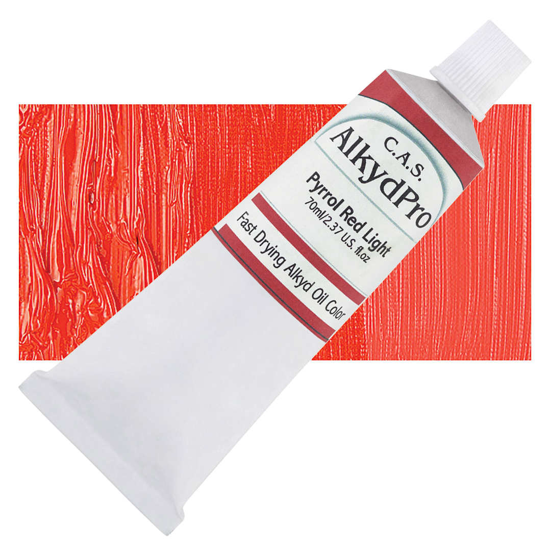 Open in modal - CAS AlkydPro Fast-Drying Alkyd Oil Color - Pyrrol Red Light, 70 ml tube and swatch