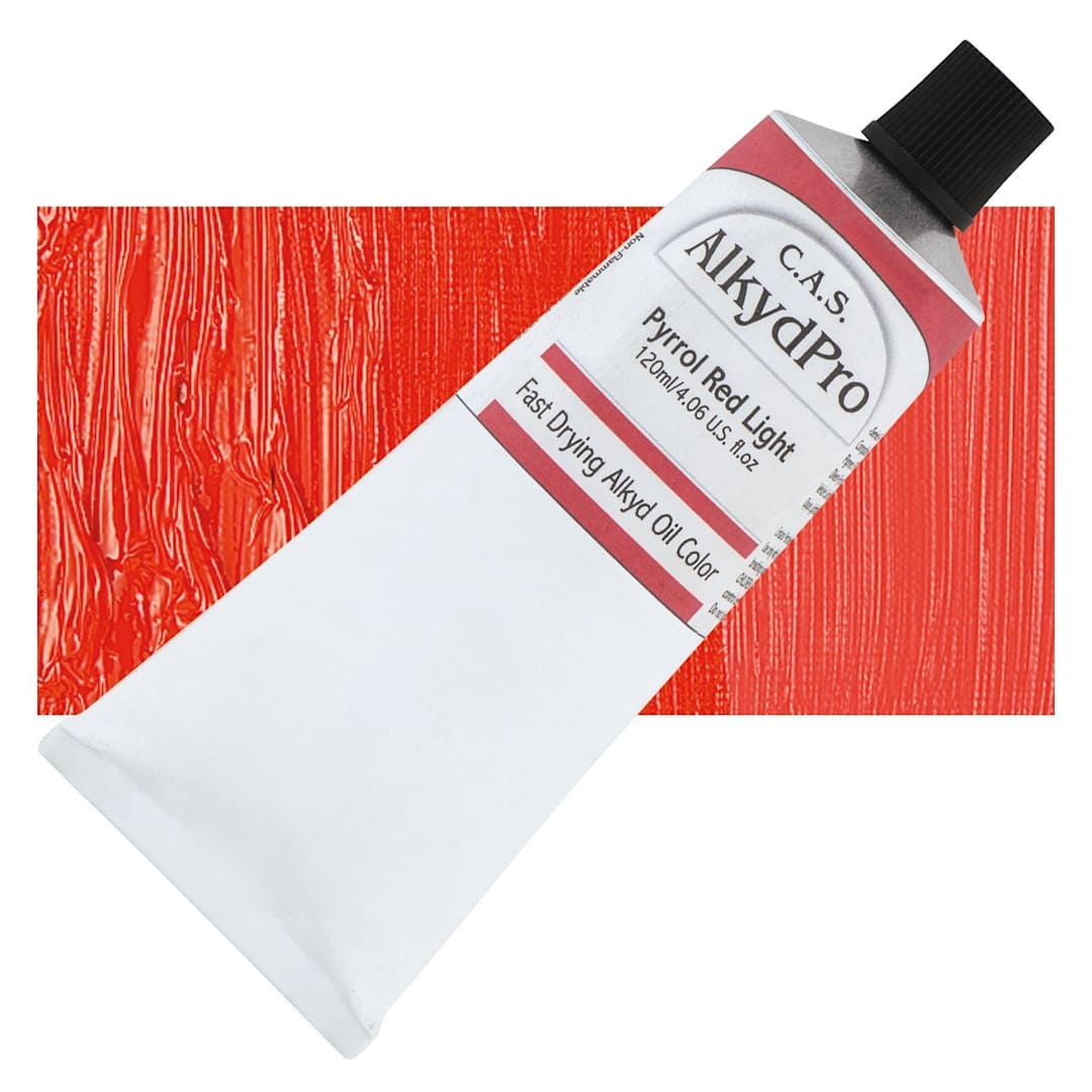 Open in modal - CAS AlkydPro Fast-Drying Alkyd Oil Color - Pyrrol Red Light, 120 ml tube and swatch