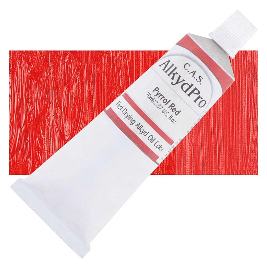 Open in modal - CAS AlkydPro Fast-Drying Alkyd Oil Color - Pyrrol Red, 70 ml tube and swatch