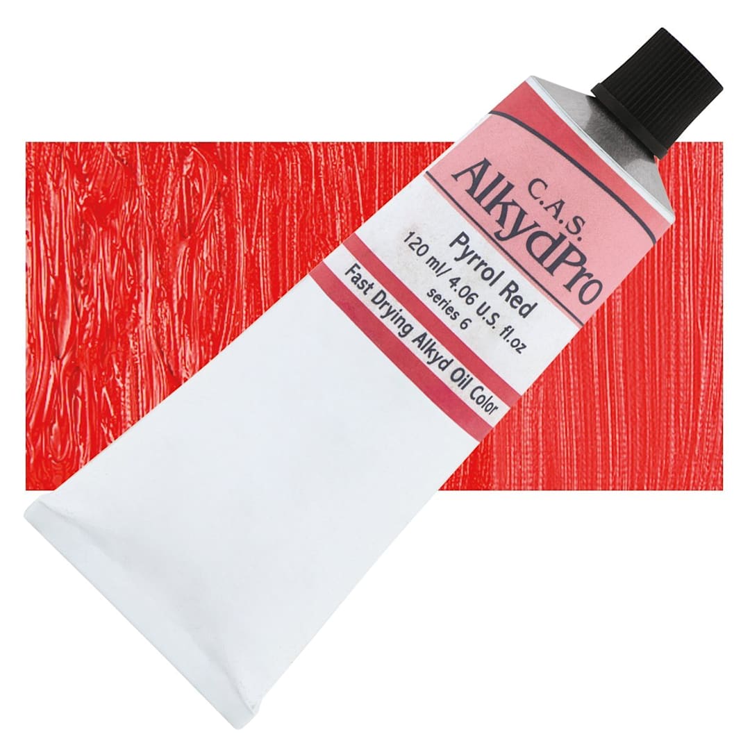 Open in modal - CAS AlkydPro Fast-Drying Alkyd Oil Color - Pyrrol Red, 120 ml tube and swatch
