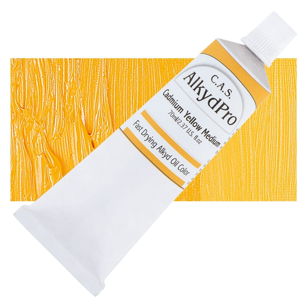 Open in modal - CAS AlkydPro Fast-Drying Alkyd Oil Color - Cadmium Yellow Medium, 70 ml tube and swatch