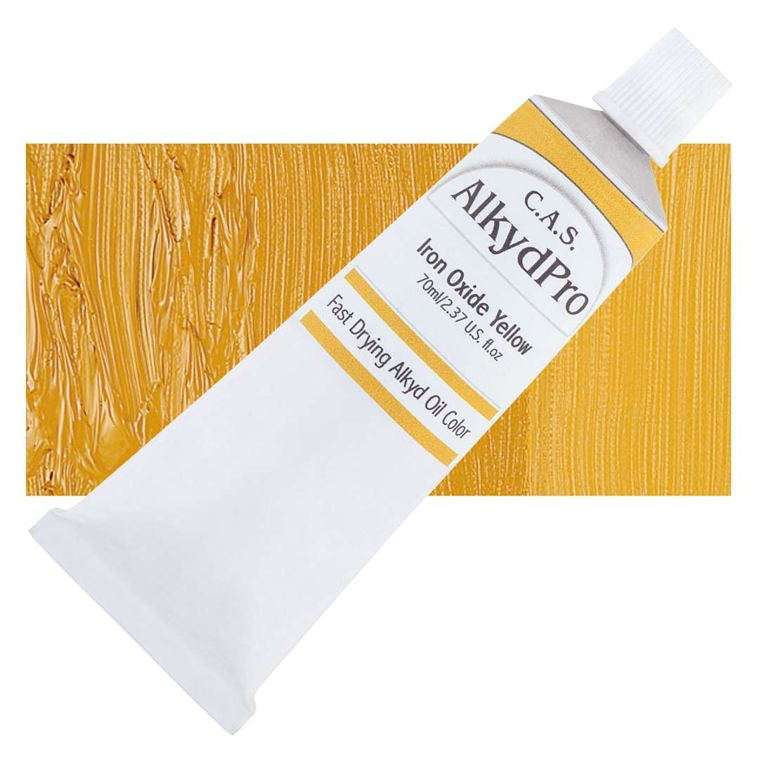 Open in modal - CAS AlkydPro Fast-Drying Alkyd Oil Color - Iron Oxide Yellow, 70 ml tube and swatch