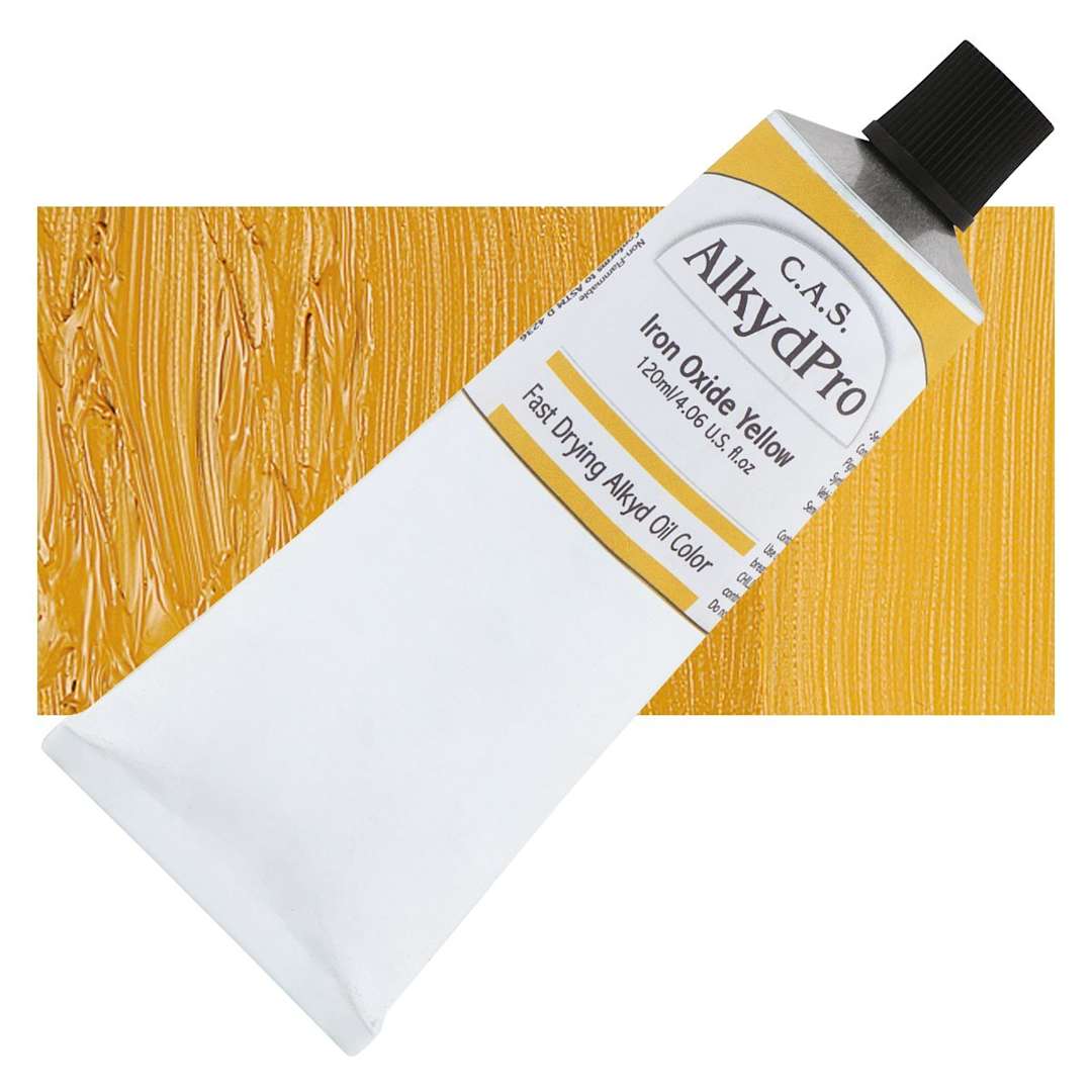 Open in modal - CAS AlkydPro Fast-Drying Alkyd Oil Color - Iron Oxide Yellow, 120 ml tube and swatch