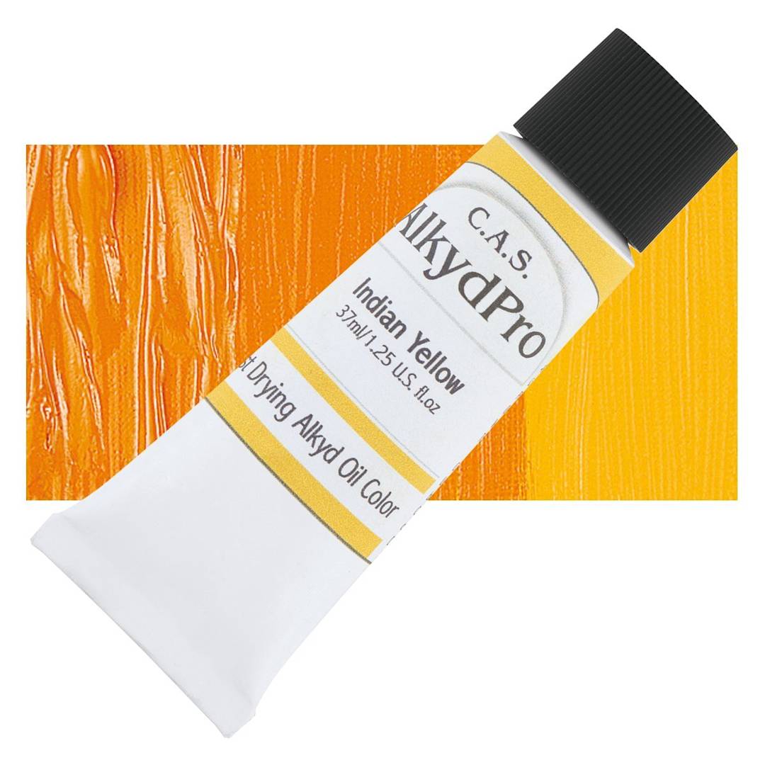 Open in modal - CAS AlkydPro Fast-Drying Alkyd Oil Color - Indian Yellow, 37 ml tube and swatch