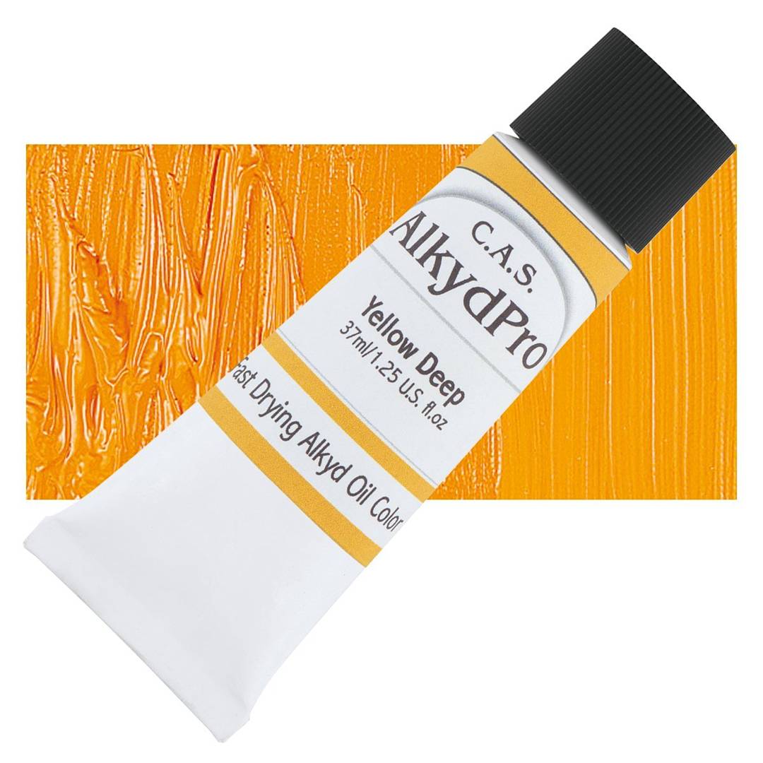 Open in modal - CAS AlkydPro Fast-Drying Alkyd Oil Color - Yellow Deep, 37 ml tube and swatch