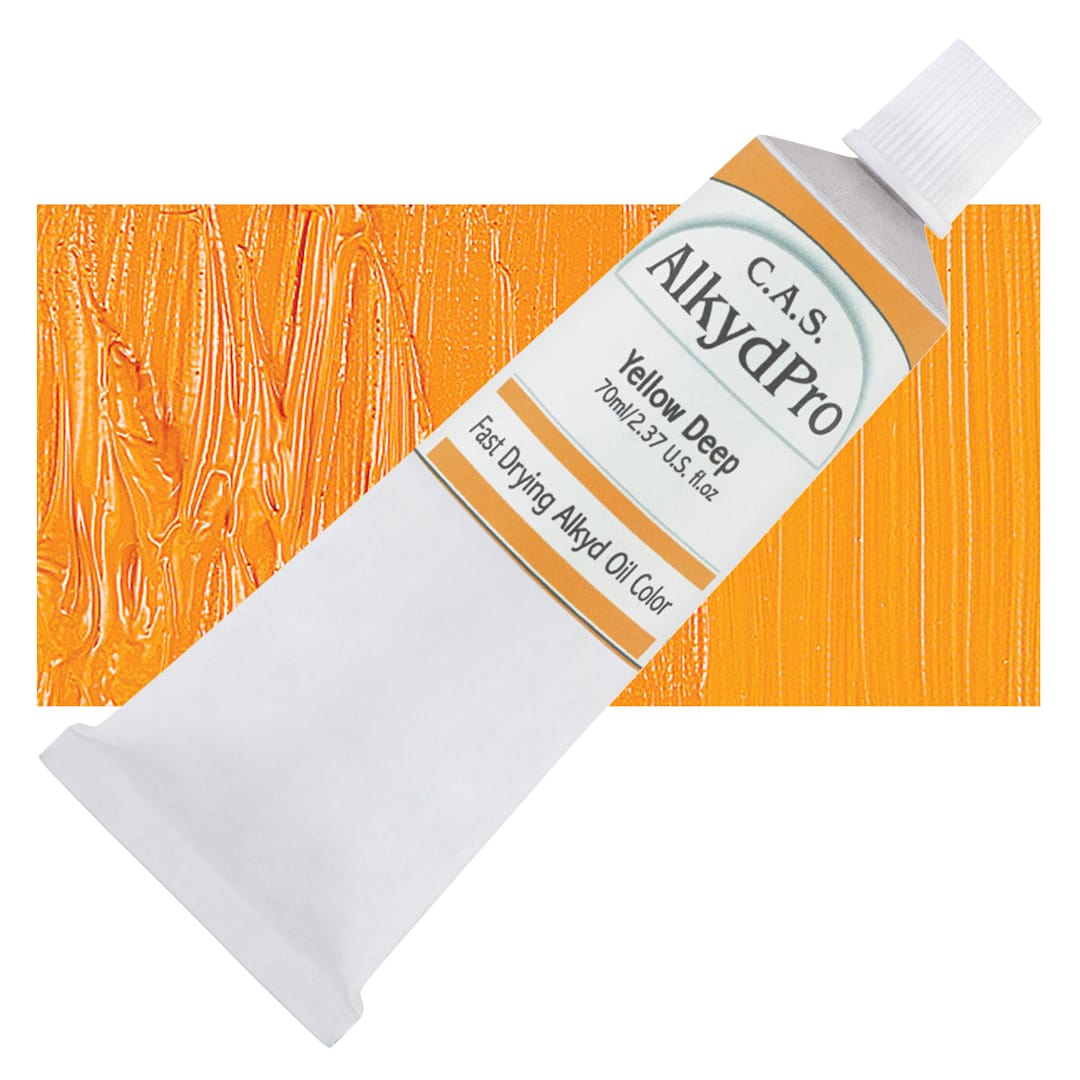 Open in modal - CAS AlkydPro Fast-Drying Alkyd Oil Color - Yellow Deep, 70 ml tube and swatch