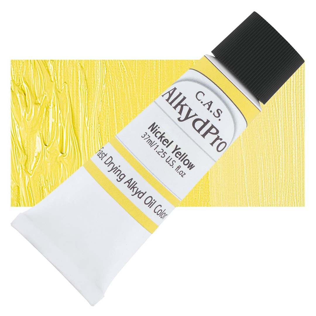 Open in modal - CAS AlkydPro Fast-Drying Alkyd Oil Color - Nickel Yellow, 37 ml tube and swatch