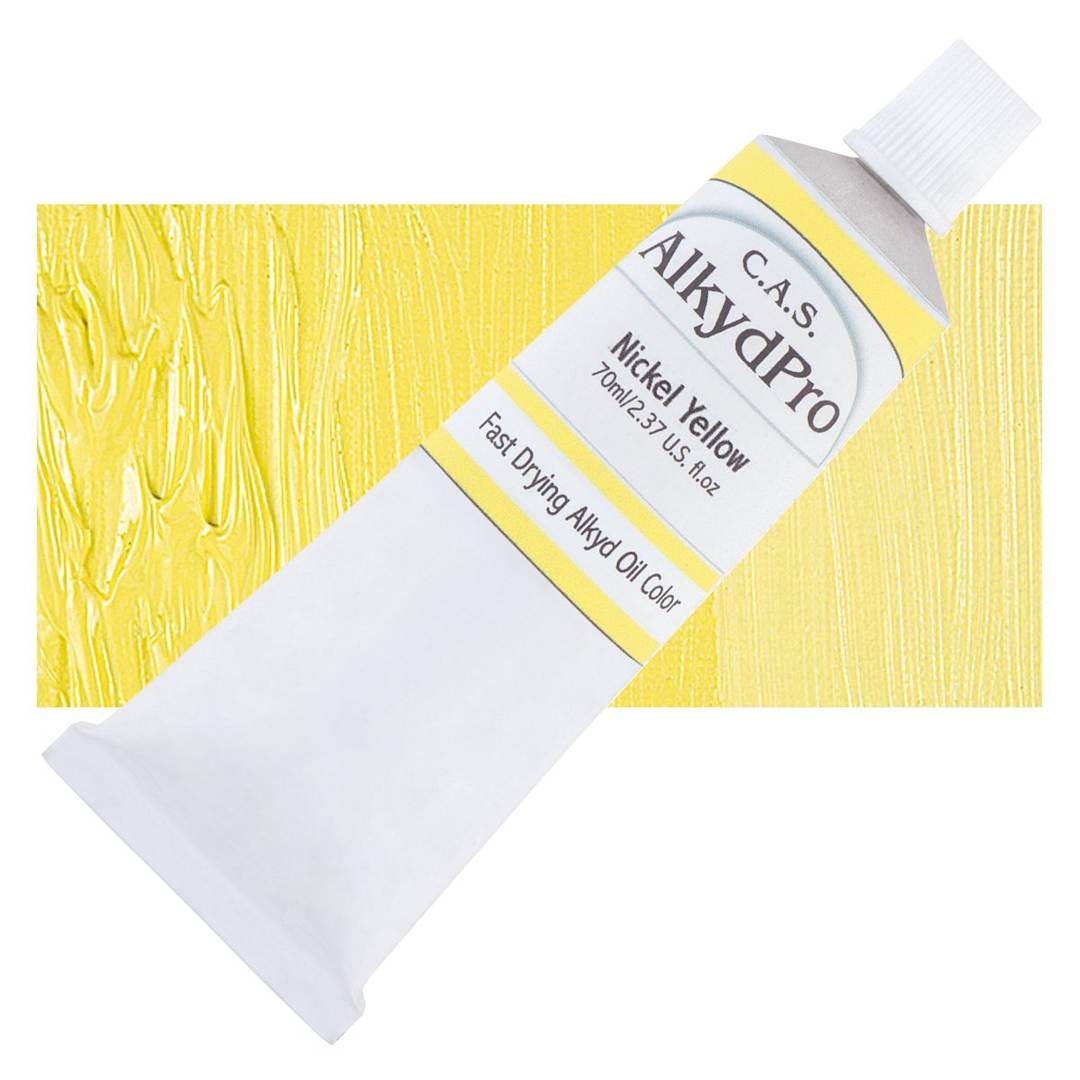 Open in modal - CAS AlkydPro Fast-Drying Alkyd Oil Color - Nickel Yellow, 70 ml tube and swatch