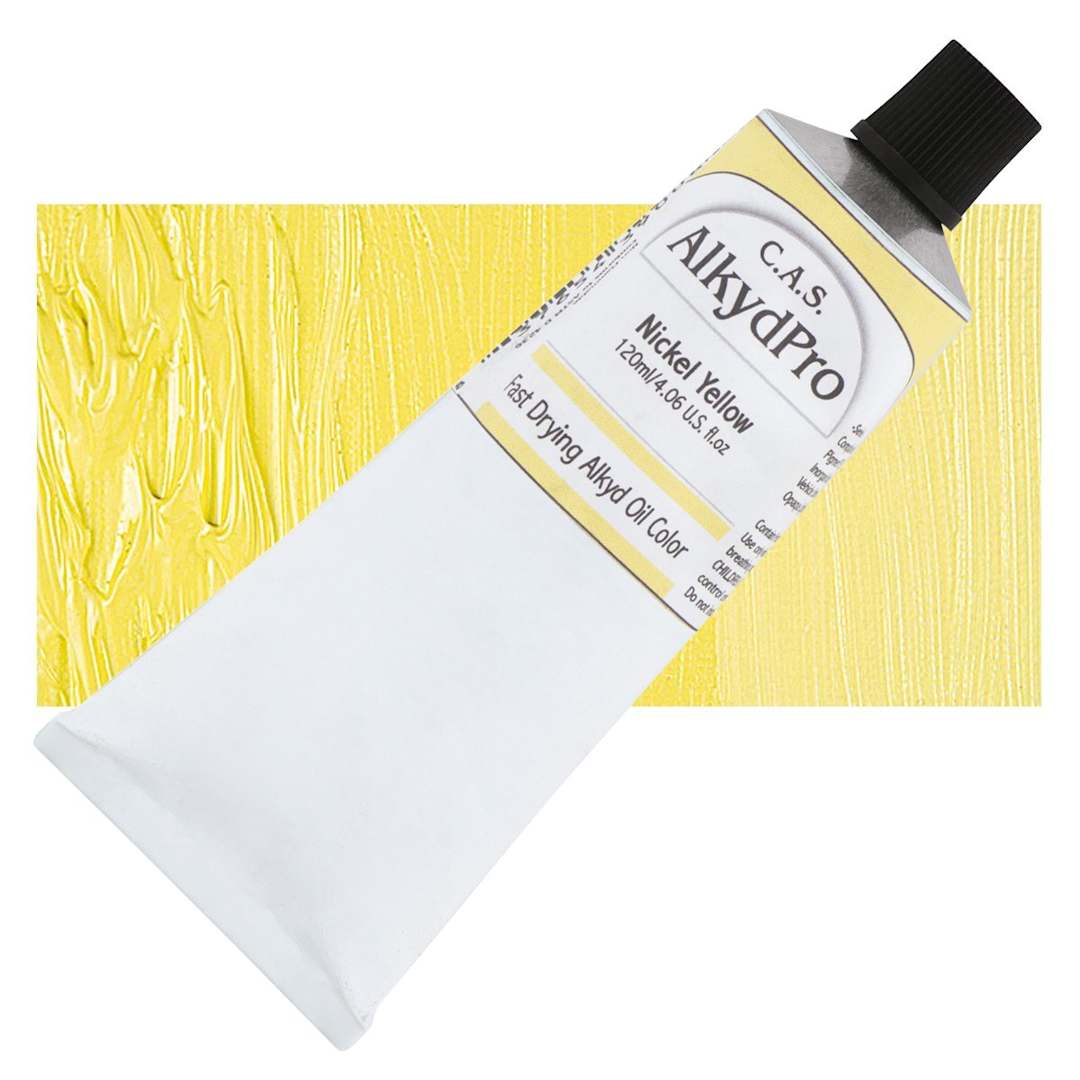 Open in modal - CAS AlkydPro Fast-Drying Alkyd Oil Color - Nickel Yellow, 120 ml tube and swatch