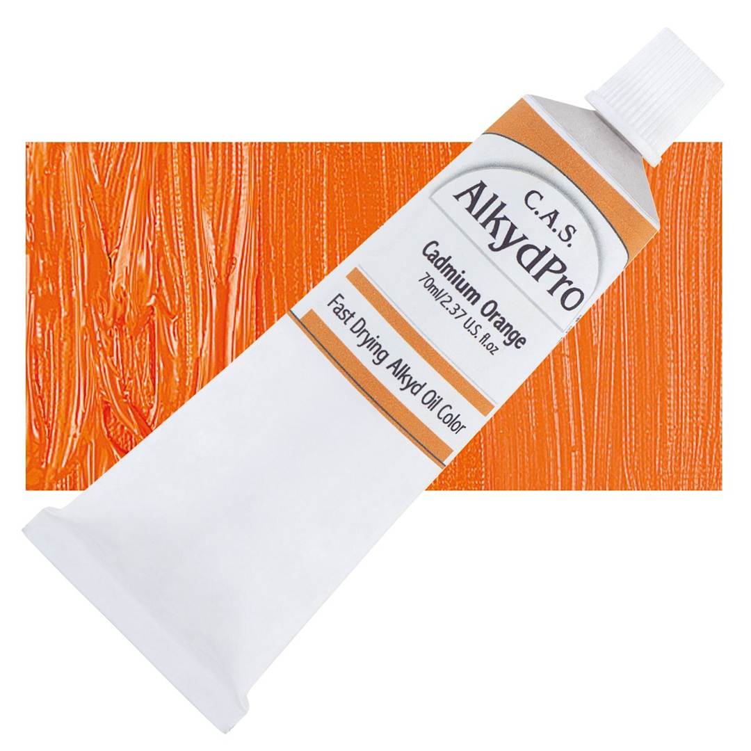 Open in modal - CAS AlkydPro Fast-Drying Alkyd Oil Color - Cadmium Orange, 70 ml tube and swatch