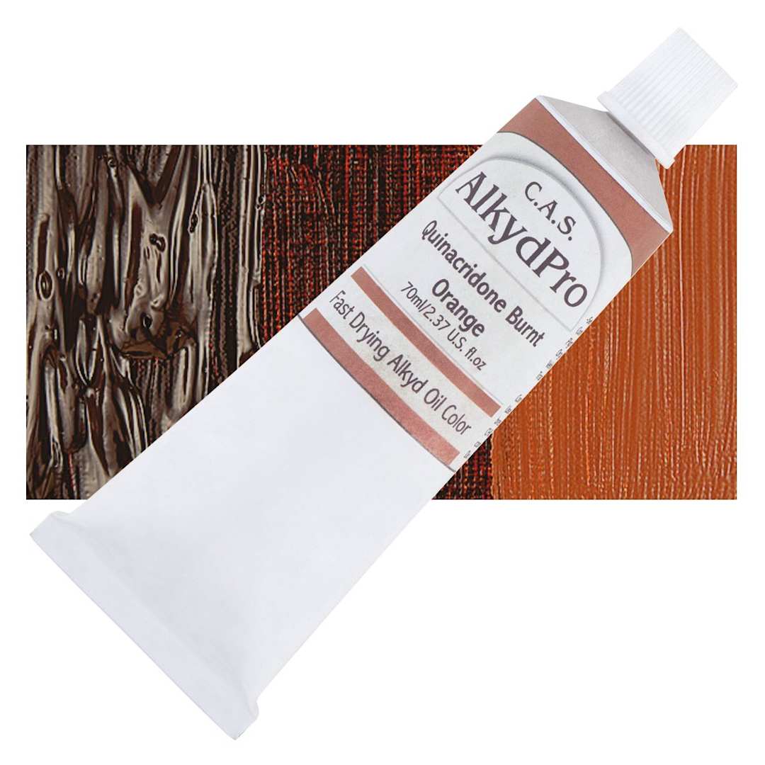 Open in modal - CAS AlkydPro Fast-Drying Alkyd Oil Color - Quinacridone Burnt Orange, 70 ml tube and swatch