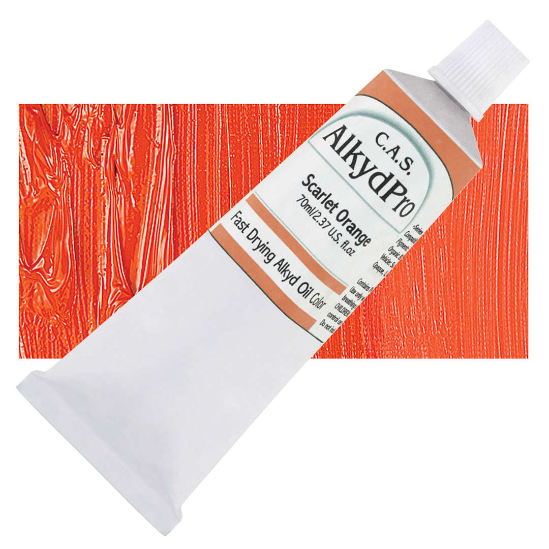 Open in modal - CAS AlkydPro Fast-Drying Alkyd Oil Color - Scarlet Orange, 70 ml tube and swatch