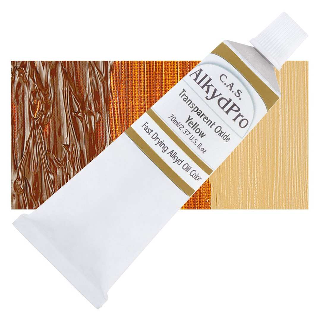 Open in modal - CAS AlkydPro Fast-Drying Alkyd Oil Color - Transparent Oxide Yellow, 70 ml tube and swatch