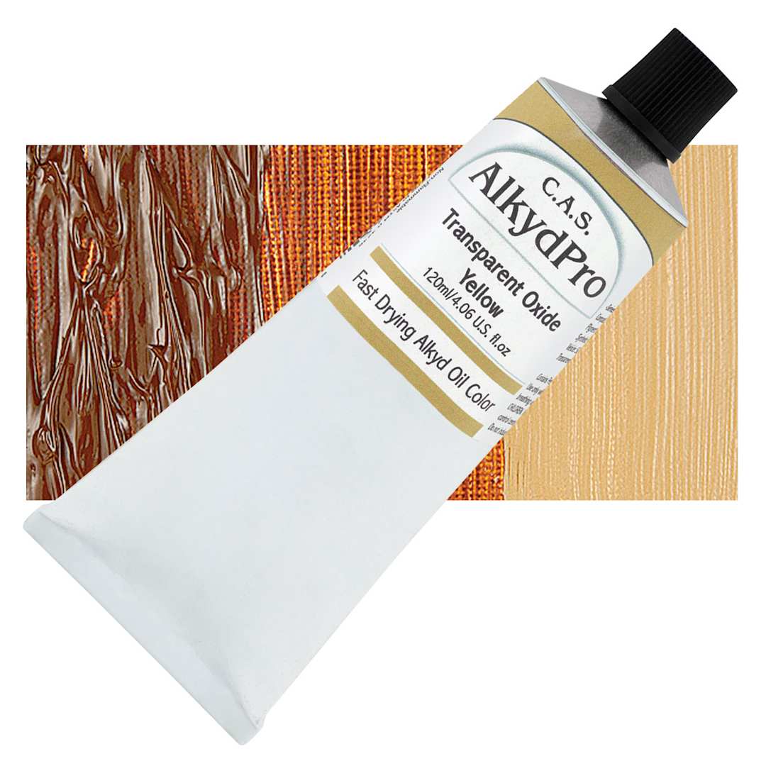 Open in modal - CAS AlkydPro Fast-Drying Alkyd Oil Color - Transparent Oxide Yellow, 120 ml tube and swatch