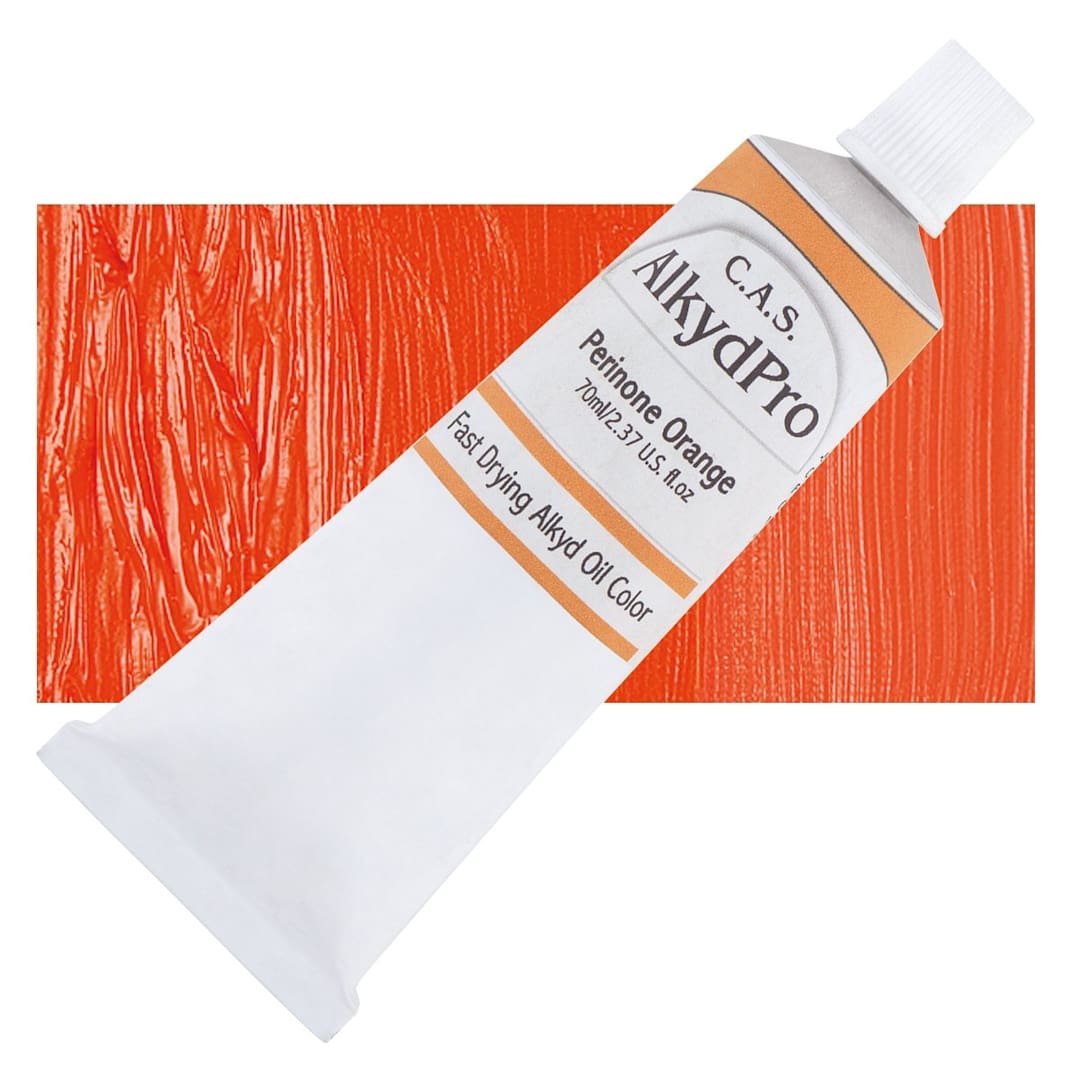 Open in modal - CAS AlkydPro Fast-Drying Alkyd Oil Color - Perinone Orange, 70 ml tube and swatch