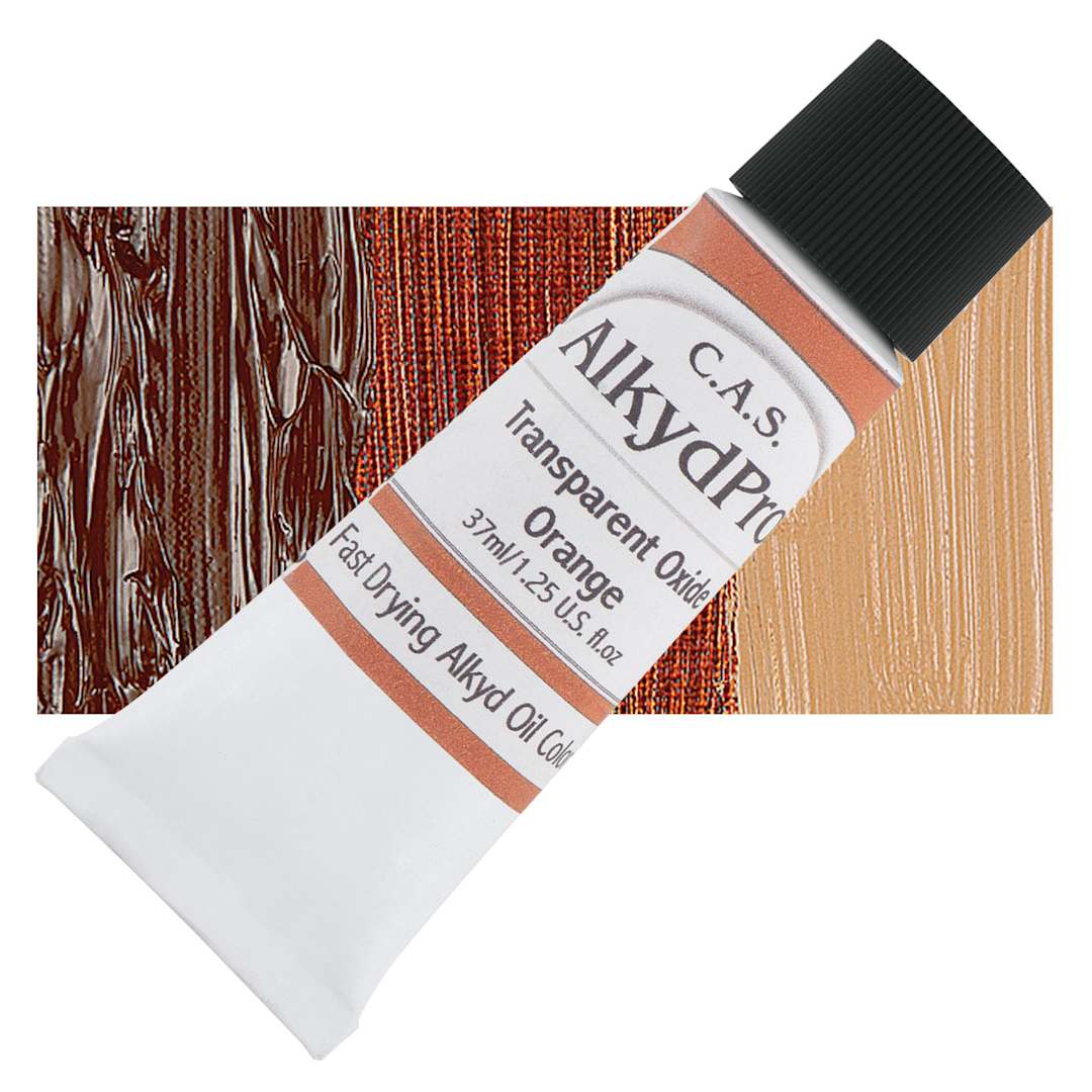 Open in modal - CAS AlkydPro Fast-Drying Alkyd Oil Color - Transparent Oxide Orange, 37 ml tube and swatch