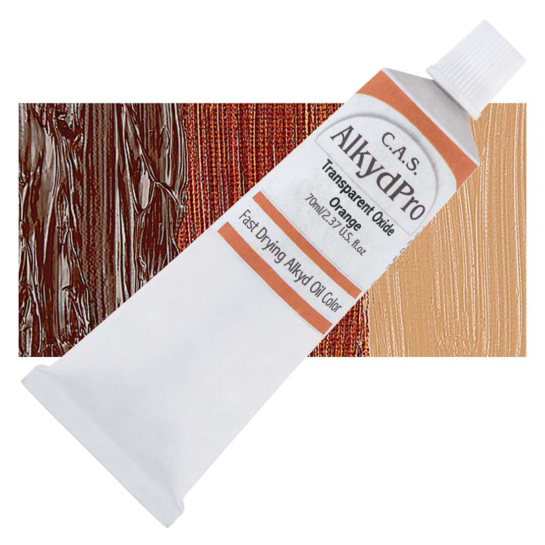 Open in modal - CAS AlkydPro Fast-Drying Alkyd Oil Color - Transparent Oxide Orange, 70 ml tube and swatch