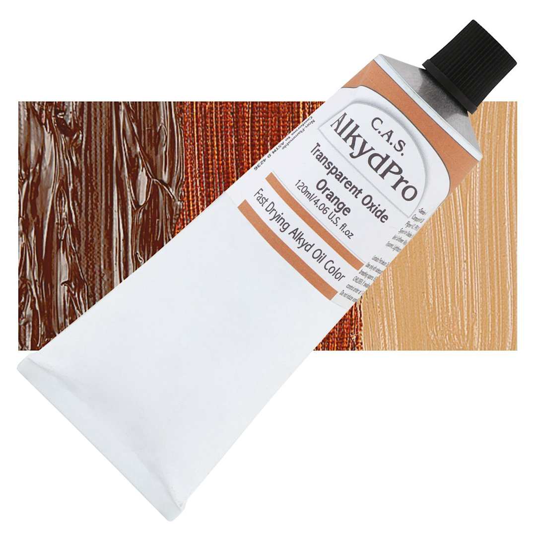 Open in modal - CAS AlkydPro Fast-Drying Alkyd Oil Color - Transparent Oxide Orange, 120 ml tube and swatch