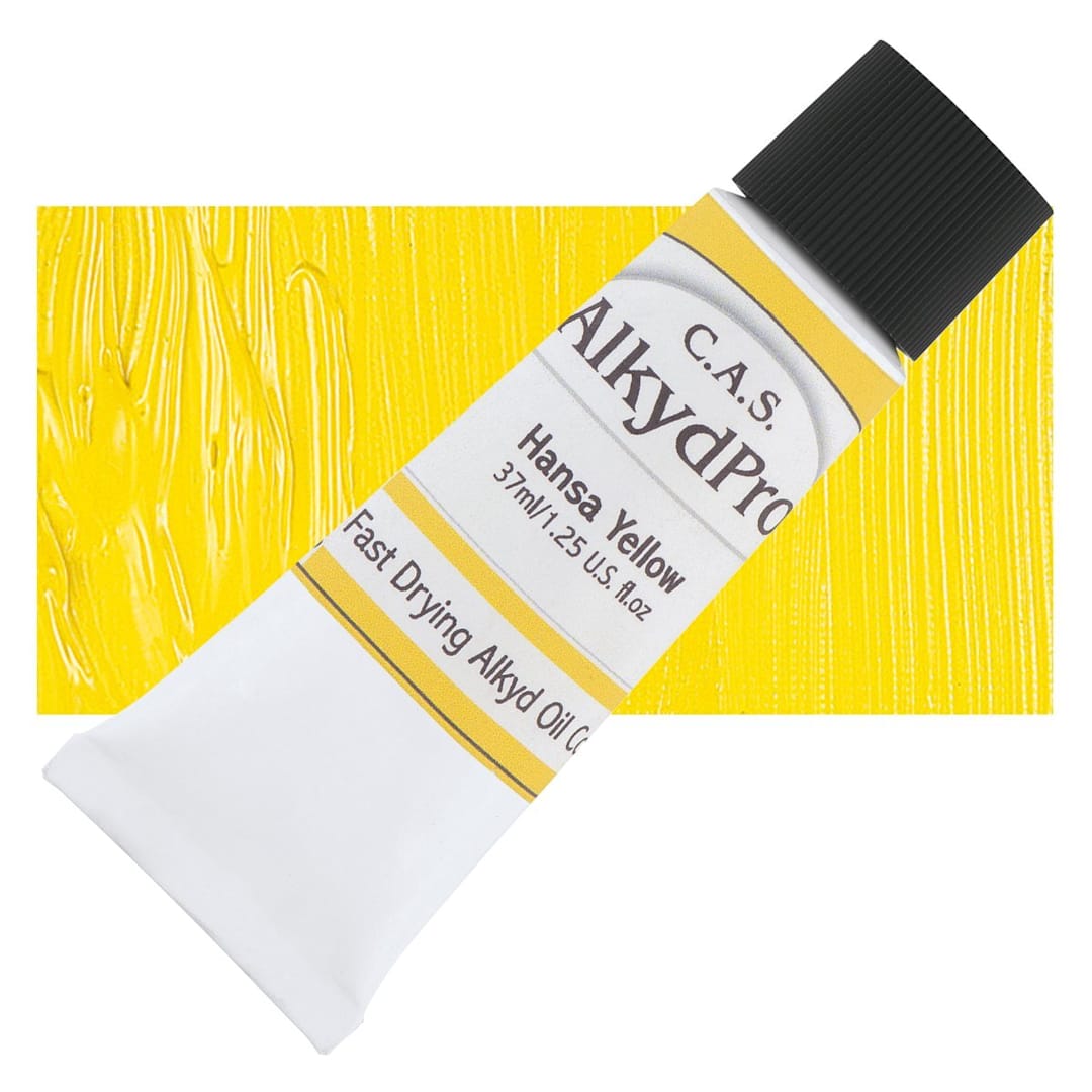 Open in modal - CAS AlkydPro Fast-Drying Alkyd Oil Color - Hansa Yellow, 37 ml tube and swatch