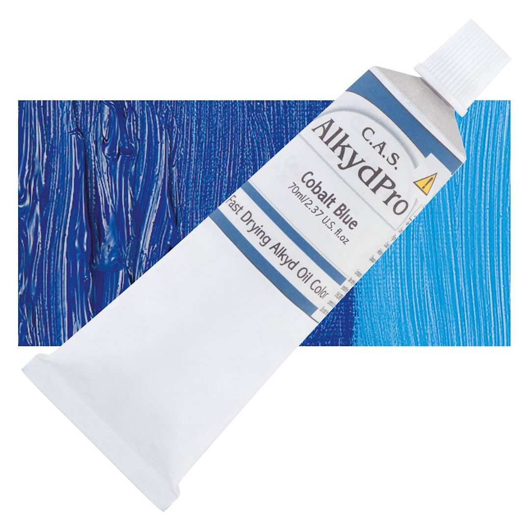 Open in modal - CAS AlkydPro Fast-Drying Alkyd Oil Color - Cobalt Blue, 70 ml tube and swatch