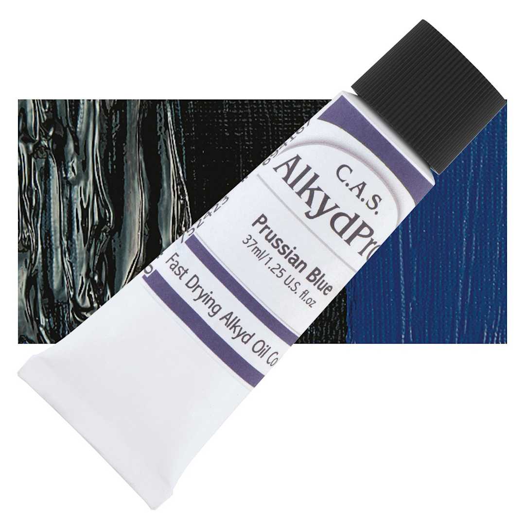 Open in modal - CAS AlkydPro Fast-Drying Alkyd Oil Color - Prussian Blue, 37 ml tube and swatch