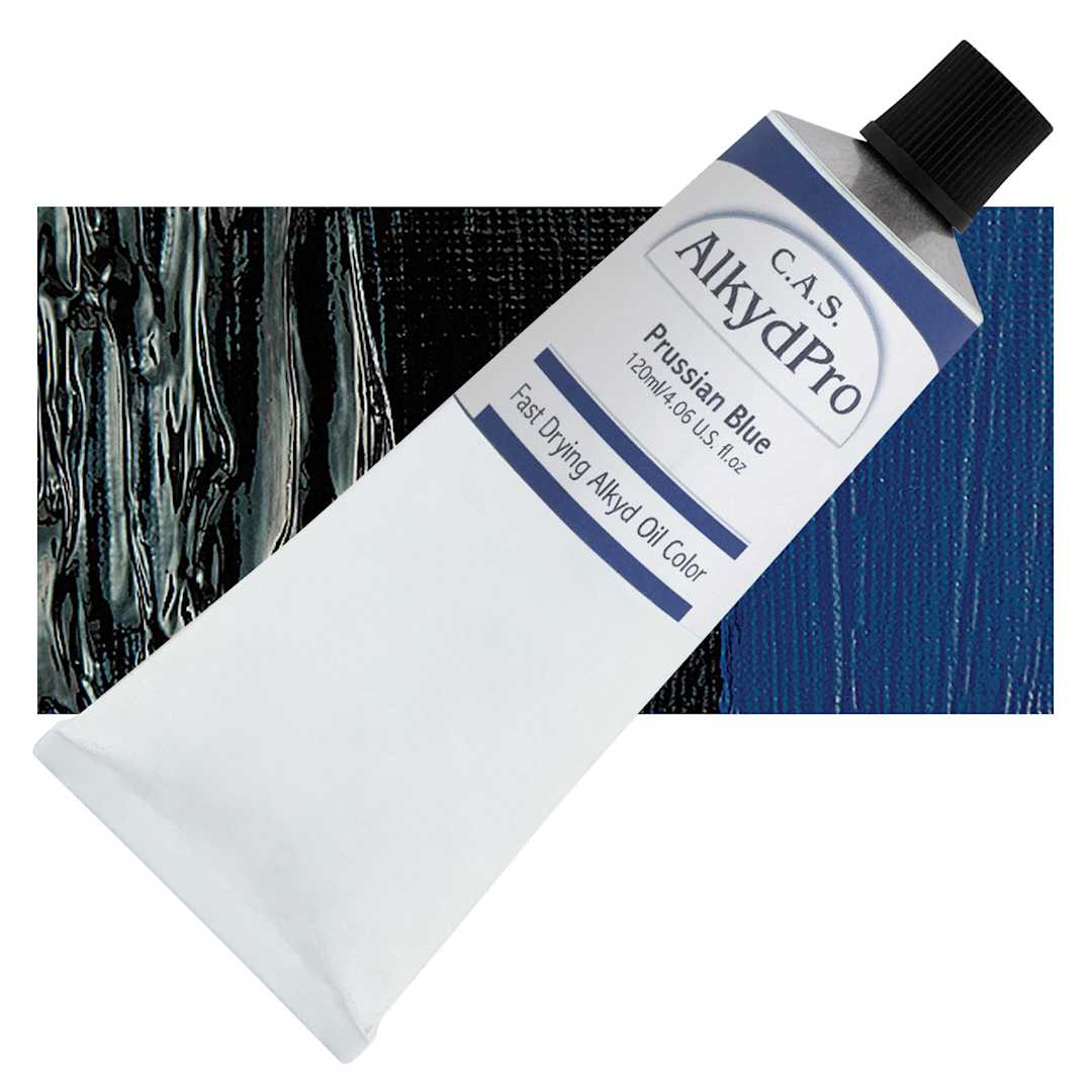 Open in modal - CAS AlkydPro Fast-Drying Alkyd Oil Color - Prussian Blue, 120 ml tube and swatch