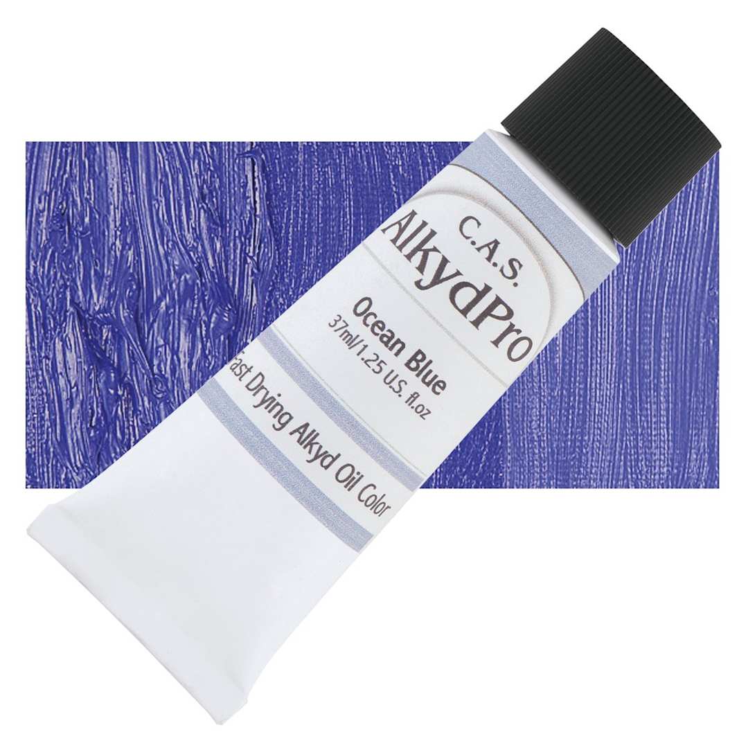 Open in modal - CAS AlkydPro Fast-Drying Alkyd Oil Color - Ocean Blue, 37 ml tube and swatch
