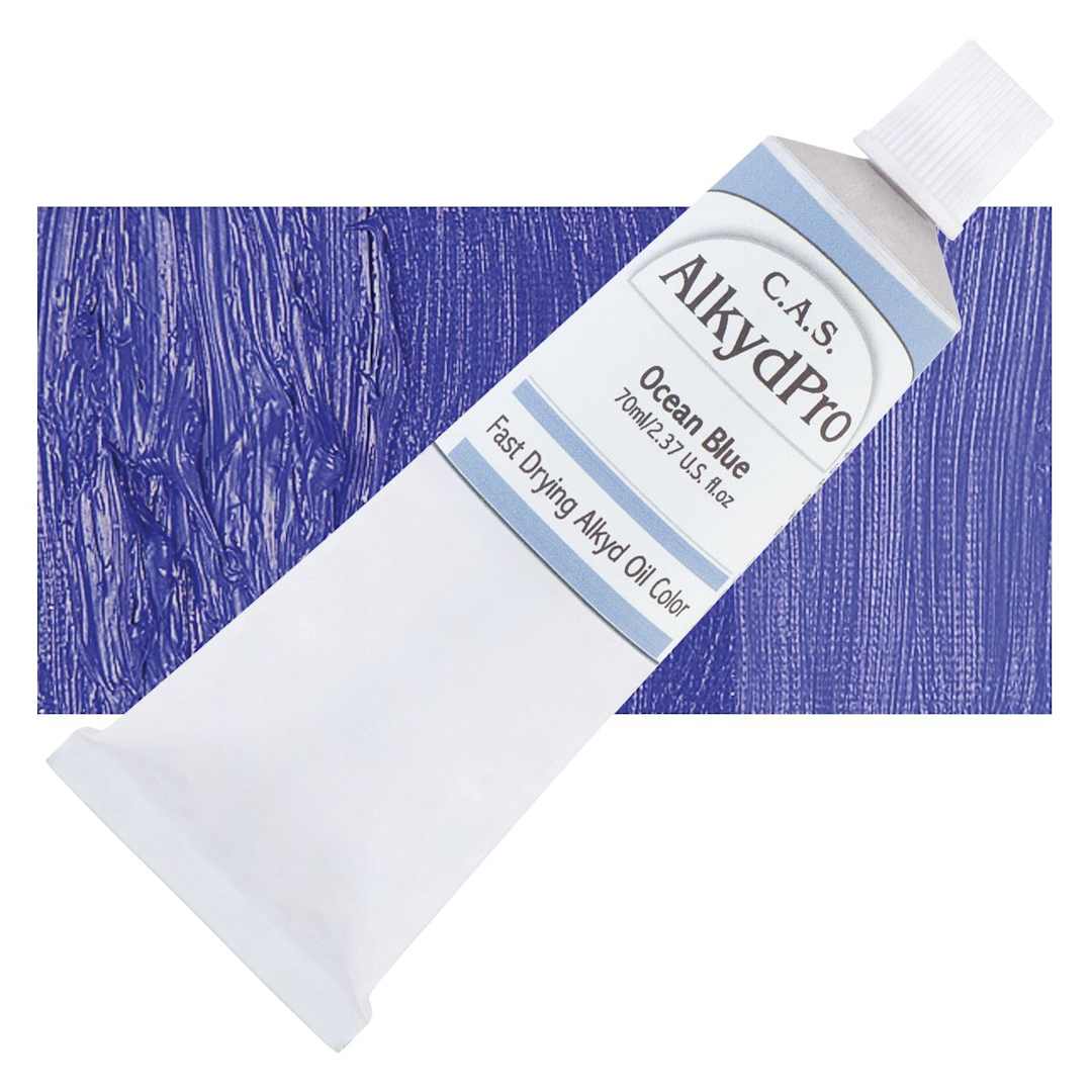 Open in modal - CAS AlkydPro Fast-Drying Alkyd Oil Color - Ocean Blue, 70 ml tube and swatch