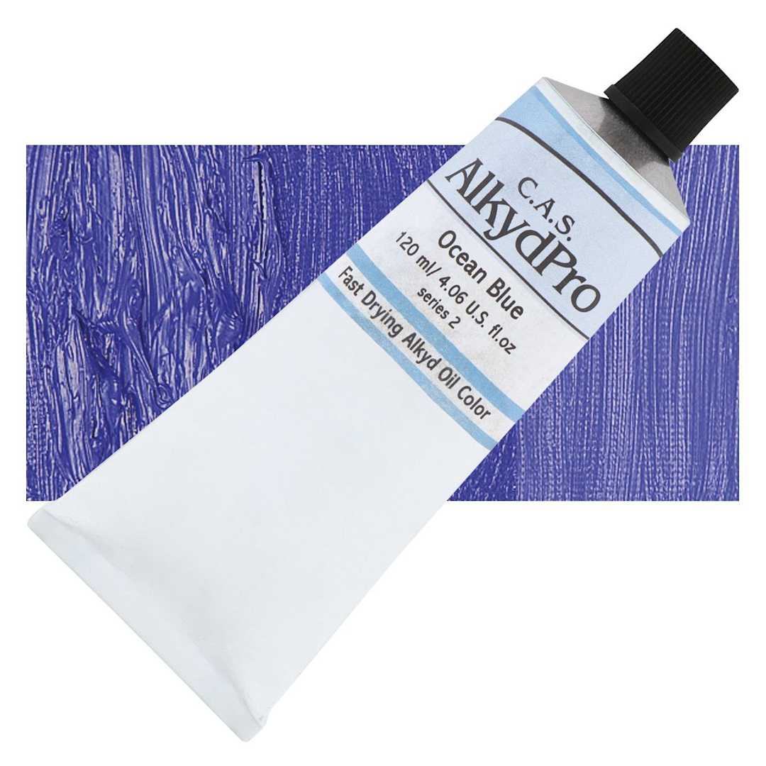Open in modal - CAS AlkydPro Fast-Drying Alkyd Oil Color - Ocean Blue, 120 ml tube and swatch